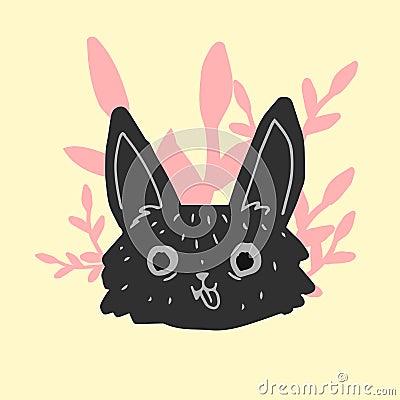 The silhouette of a fox 's head against a background of flowers and bushes . Fennec Vector Illustration