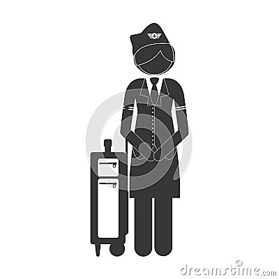 Silhouette front stewardess with suitcase Vector Illustration