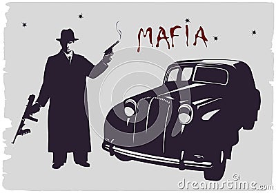 Silhouette of a gangster. Vector Illustration