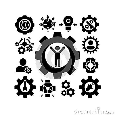 silhouette gears icons set black Vector illustration. Cartoon Illustration