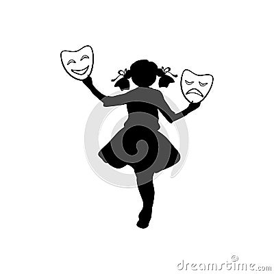 Silhouette girl actress. World theatre day. Vector Illustration