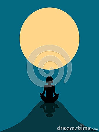 Silhouette of a girl against the moon Vector Illustration