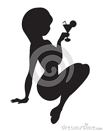 Silhouette girl in a bathing suit Stock Photo