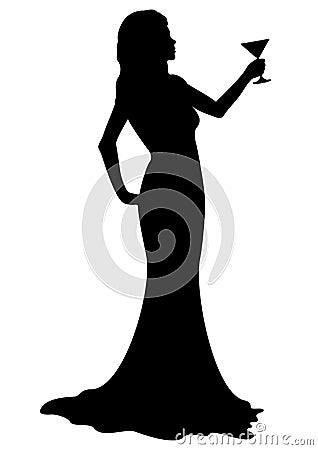 Silhouette girl with cocktail glass Vector Illustration