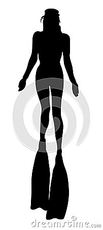 Silhouette girl diver on a white background. Stock Photo