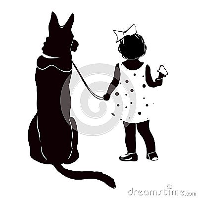 Silhouette of a girl with a dog Vector Illustration