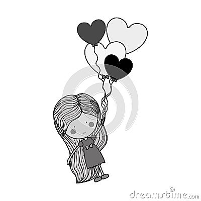 Silhouette girl dragged by heart-shaped balloons Vector Illustration