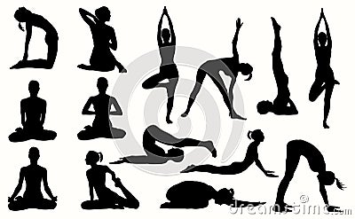 Silhouette of the girl engaged in yoga. Vector Illustration