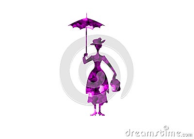 Silhouette girl floats with umbrella in his hand, Mary Poppins style, vector isolated Vector Illustration