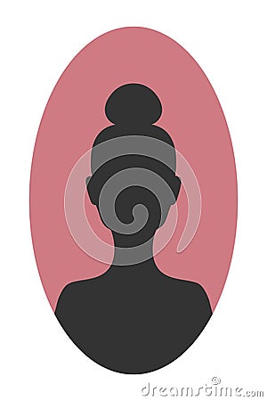 Silhouette of a girl with a high hairstyle in oval pink shape. Abstract faceless portrait of a woman Vector Illustration