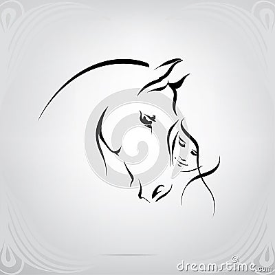 Silhouette of the girl and horse. vector illustration Stock Photo