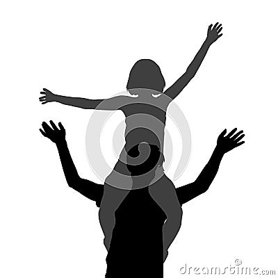 Silhouette of a girl sitting on her boyfriend shoulders Vector Illustration