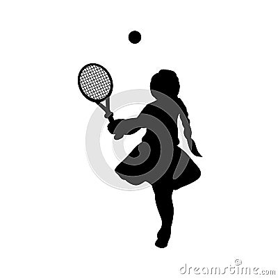 Silhouette girl sport play tennis Vector Illustration