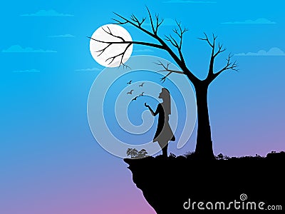 silhouette of a girl on a swing Vector Illustration