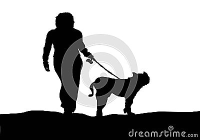 Silhouette girl walks with the dog Stock Photo