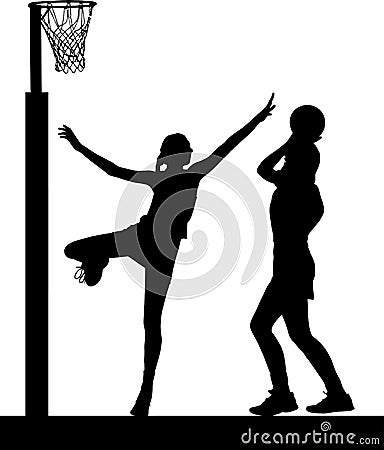 Silhouette of girls netball players jumping and blocking Vector Illustration