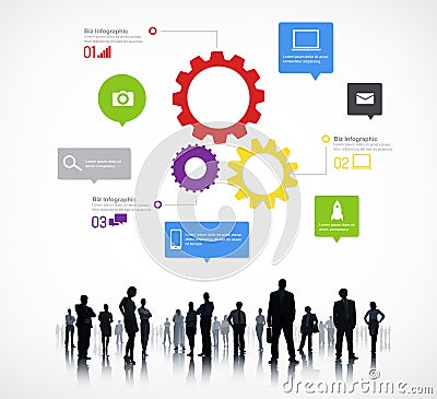 Silhouette of Global Business People Infographic Stock Photo