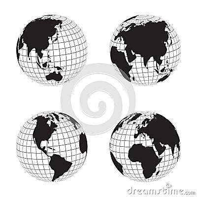 silhouette globe collection Vector Illustration