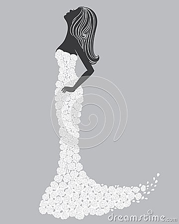Gorgeous girl in white flower dress Vector Illustration