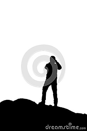 Silhouette Graphic Man Taking Photos at Top of Hill Cartoon Illustration