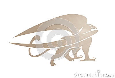 Silhouette of griffin. Vector gryphon. Mythical creature. Isolated on white background. Vector Illustration