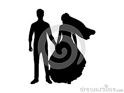 Silhouette of the groom holds the bride by the hand Vector Illustration