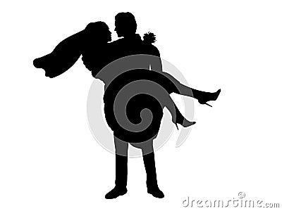 Silhouette of the groom holds the bride in his arms. Vector Illustration