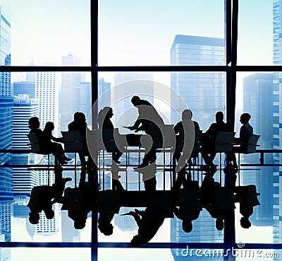 Silhouette Group of Business People Meeting Concept Stock Photo