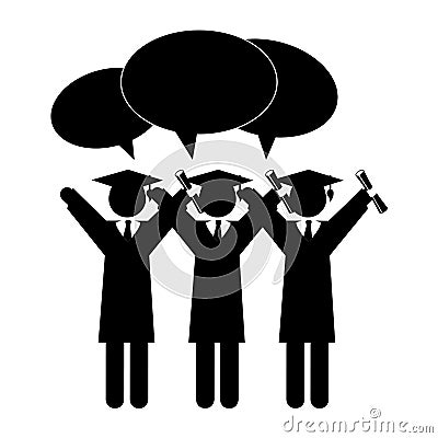 Silhouette group people graduated with dialog callout Vector Illustration
