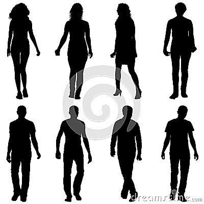 Silhouette Group of People Standing on White Background Vector Illustration