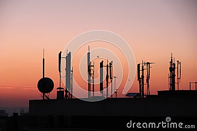 Silhouette of GSM transmitters Stock Photo