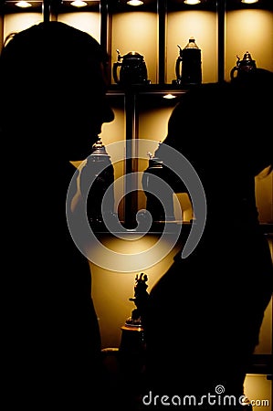 Silhouette of the guy and the girl Stock Photo