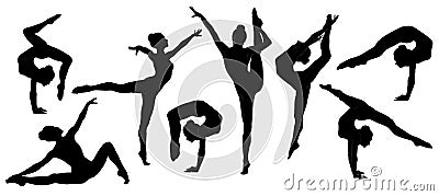 Silhouette gymnast dancer ballerina set Stock Photo