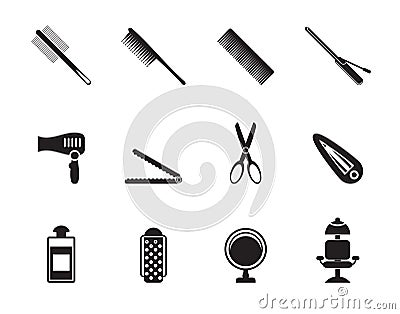 Silhouette hairdressing, coiffure and make-up icons Vector Illustration