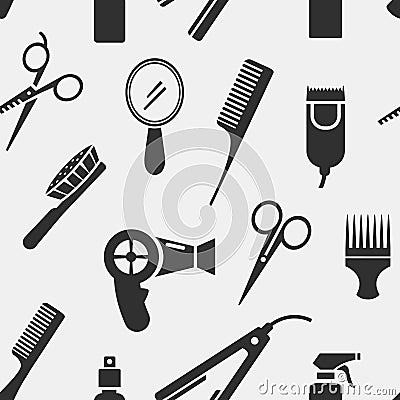 Silhouette Hairdressing Tools in Seamless Pattern Vector Illustration