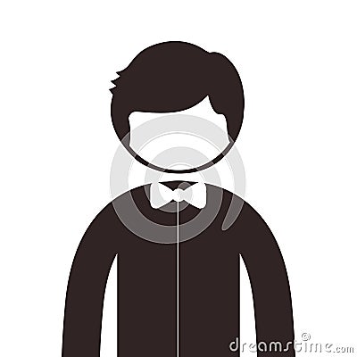 Silhouette half body man with bowtie Vector Illustration