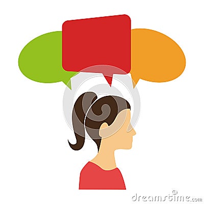 Silhouette of half body woman with several callout icon Vector Illustration