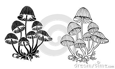 Silhouette hallucinogenic mushrooms on white background Vector Illustration