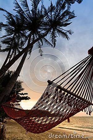 Silhouette hammock on the beach Stock Photo