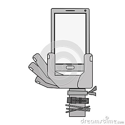 Silhouette hand holding cellphone with watch and bracelet Vector Illustration