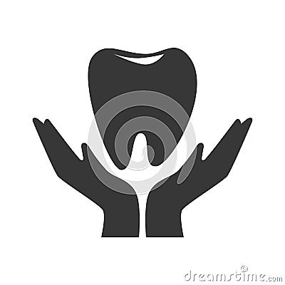 Silhouette hand holding a tooth Vector Illustration