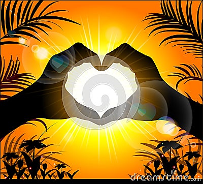 Silhouette of hands making a heart Vector Illustration