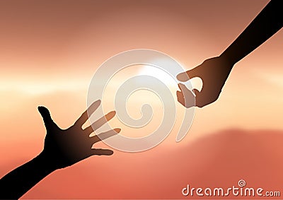 Silhouette of hands reaching out to help Vector Illustration