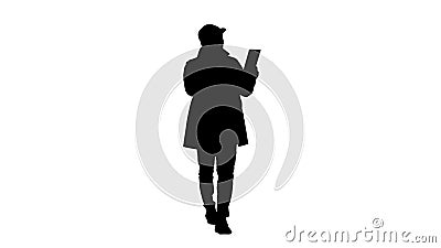 Silhouette Handsome young man with tablet making video call. Stock Photo