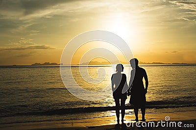 silhouette happiness and romantic scene of love couples partners Stock Photo