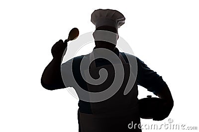 silhouette of a chef on a white isolated background, profile of a male face in a cook hat,food industry concept Stock Photo