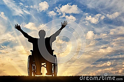 Silhouette happy disabled person Stock Photo