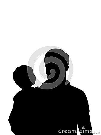 Silhouette of happy father with his son closeup Vector Illustration