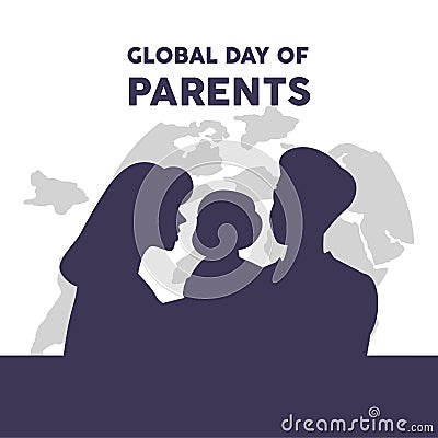 Silhouette happy Global Day of Parents. Earth Globe Background. Vector Illustration