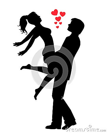 Silhouette of a happy loving couple Vector Illustration